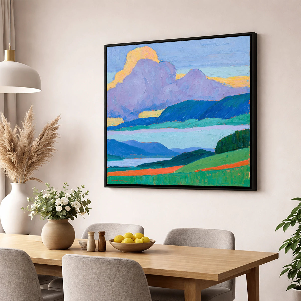 Violet Storm Clouds Over Fells lake district sky wall art displayed in a dining room