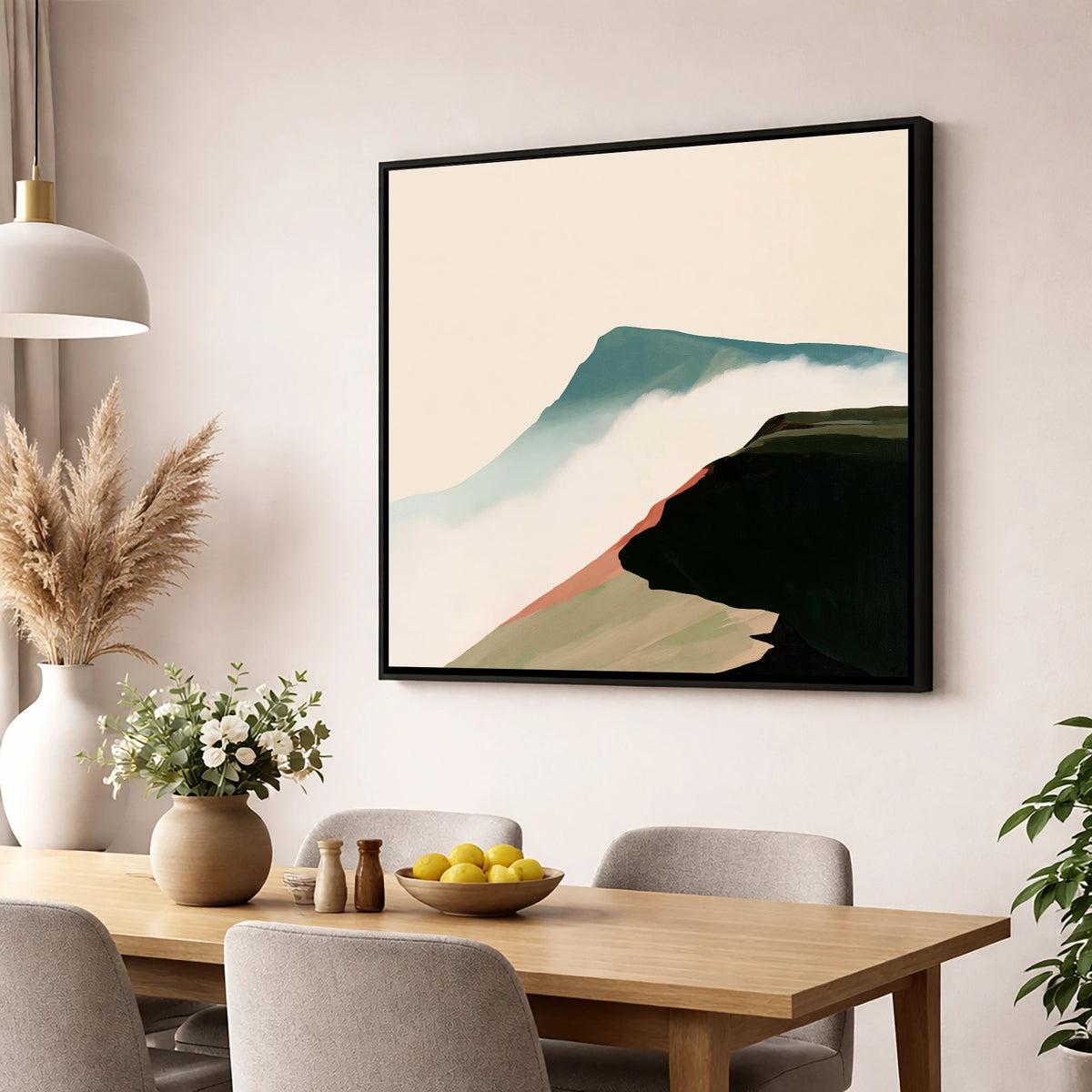 Mountain Ridge Above the Mist lake district fell wall art displayed in a dining room
