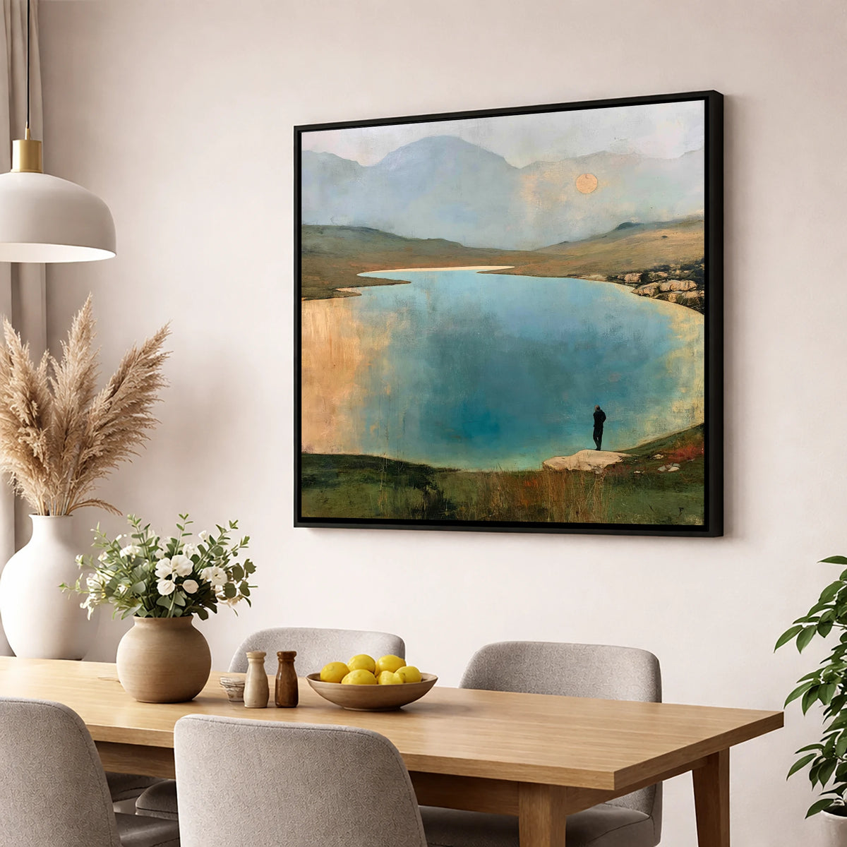 Golden Sun Over Innominate Tarn lake district fell wall art displayed in a dining room