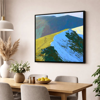 Snowy Ridge at Scar Crags lake district fell wall art displayed in a dining room