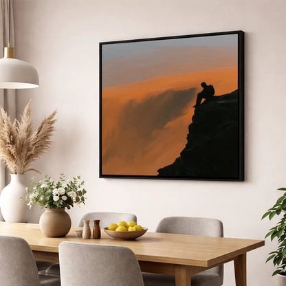Blencathra Walker Silhouette in Amber lake district fell wall art displayed in a dining room