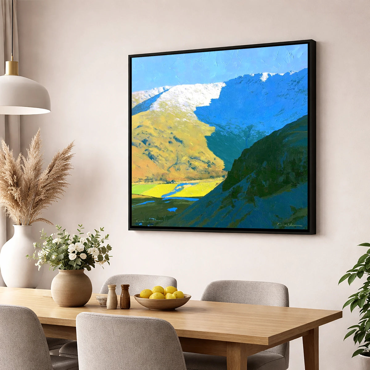 Winter Shadows on Grey Knotts lake district fell wall art displayed in a dining room