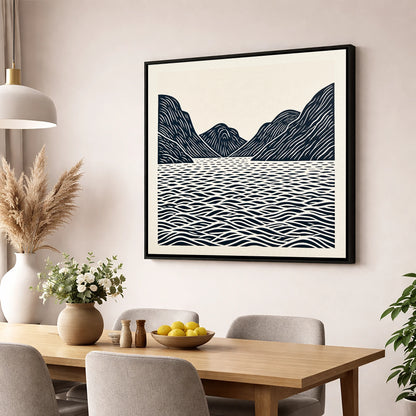 Dark Fells over Wastwater lake district lake wall art displayed in a dining room