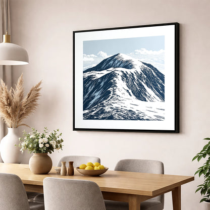 Graphic Snow on Helvellyn Ridge lake district fell wall art displayed in a dining room