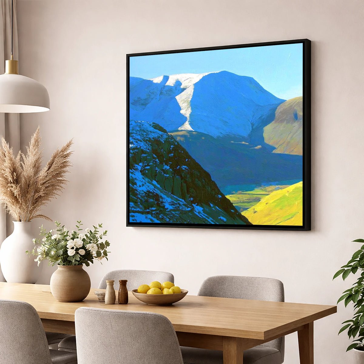 Winter Sunlight on Hindscarth Peak lake district fell wall art displayed in a dining room
