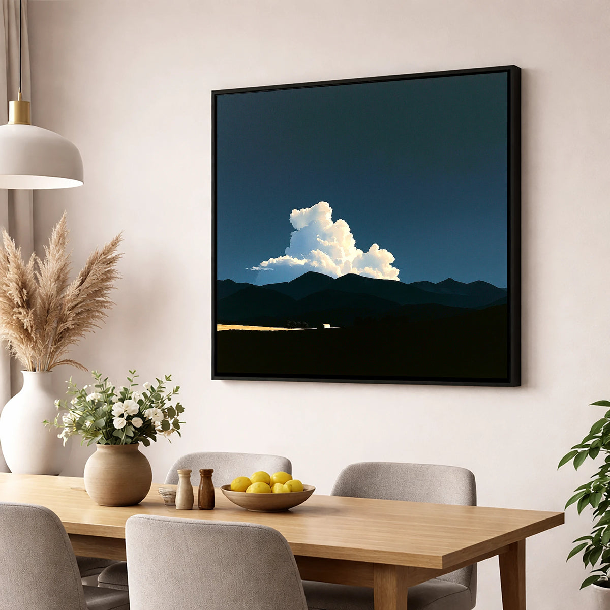 Storm Clouds Over Dark Fells lake district sky wall art displayed in a dining room