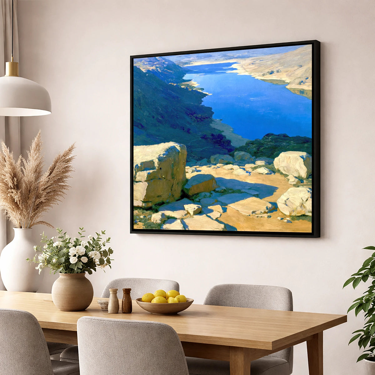 Sunlit Summit View Over Water lake district fell wall art displayed in a dining room