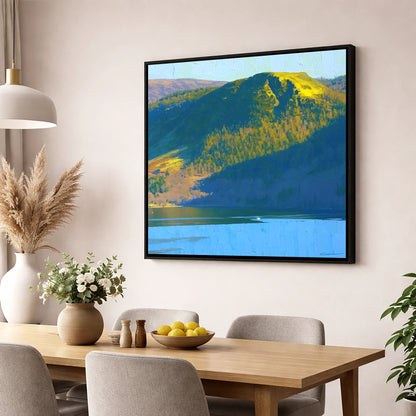 Vivid Sunlight on Walla Crag lake district fell wall art displayed in a dining room