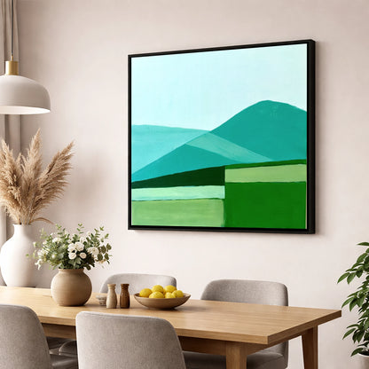 Modern Geometric Blencathra In Teal lake district fell wall art displayed in a dining room