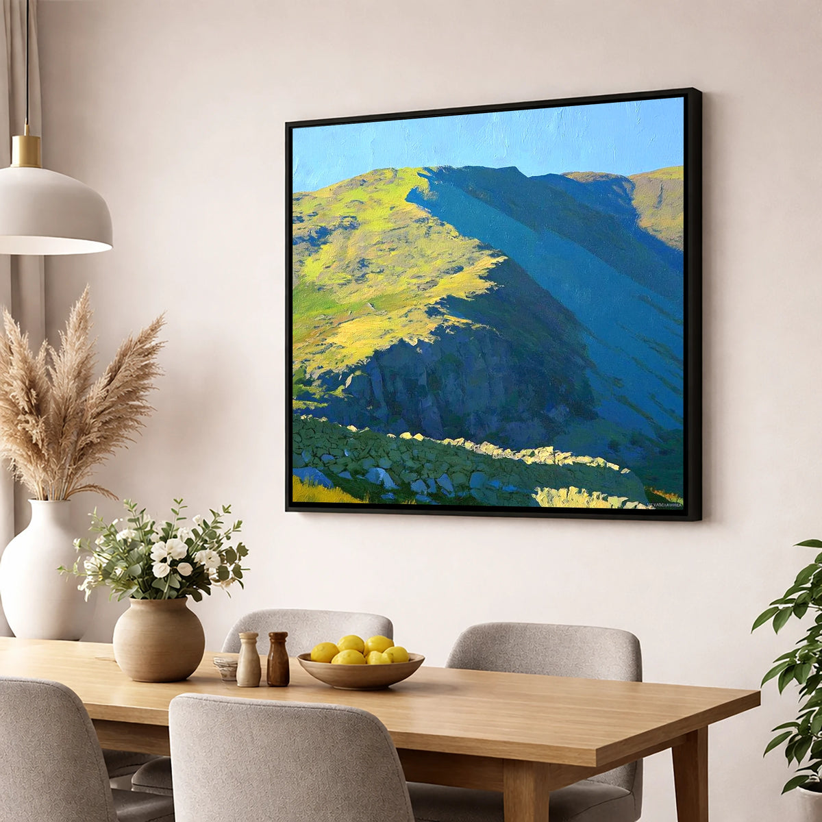 Mardale Ill Bell Sunlit Ridge lake district fell wall art displayed in a dining room