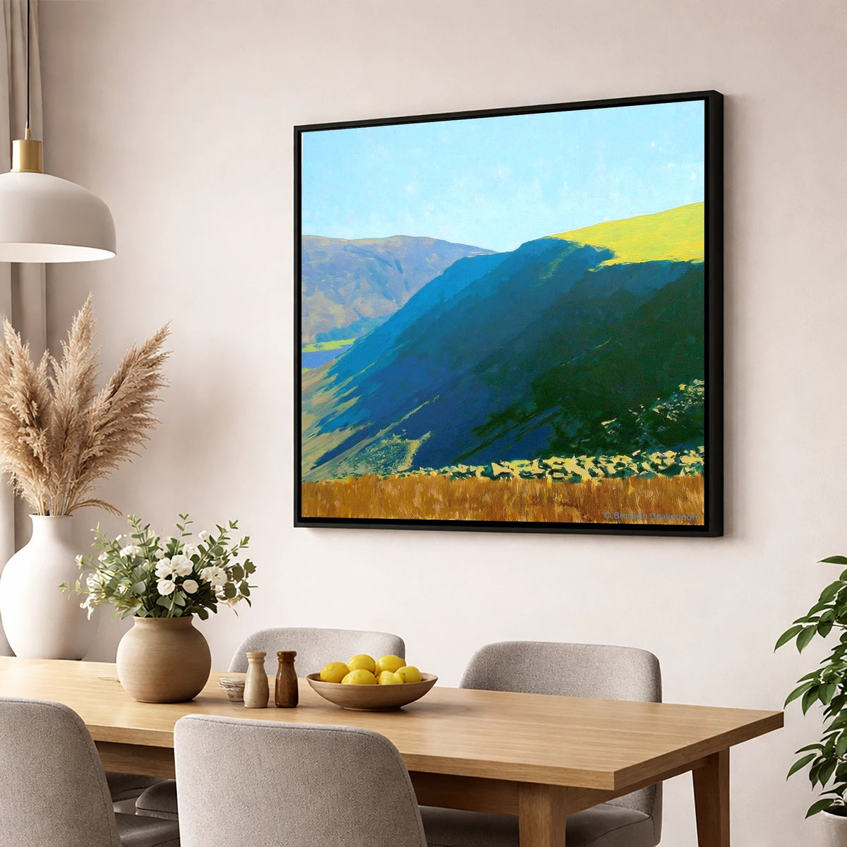 Steep Shadows on Gray Crag lake district fell wall art displayed in a dining room