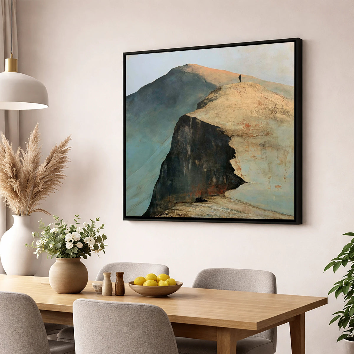 Walker on Striding Edge Helvellyn lake district walking wall art displayed in a dining room