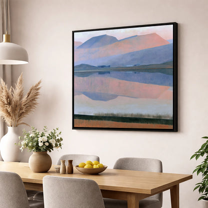 Pastel Fells and Lake Reflection lake district lake wall art displayed in a dining room