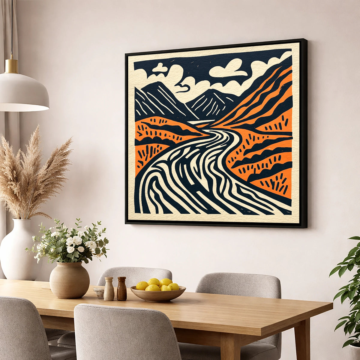 Bold Terracotta Kirkstone Pass lake district valley wall art displayed in a dining room