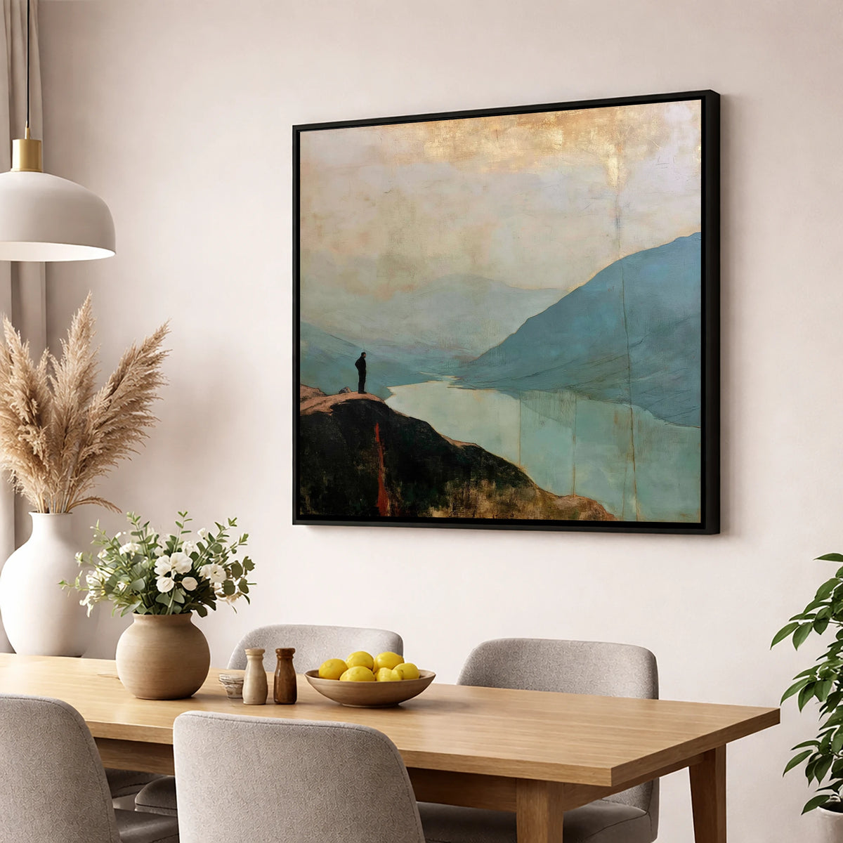 Atmospheric Wasdale From Great Gable lake district fell wall art displayed in a dining room