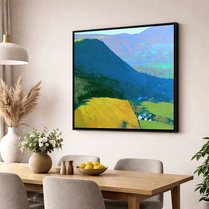 Vibrant Sunlight on Dodd Fell lake district fell wall art displayed in a dining room