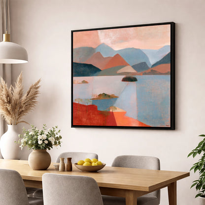 Catbells and Derwentwater in Terracotta lake district lake wall art displayed in a dining room