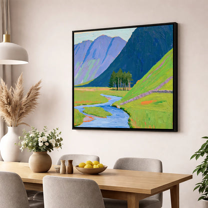 Haystacks and Vibrant Valley Beck lake district fell wall art displayed in a dining room