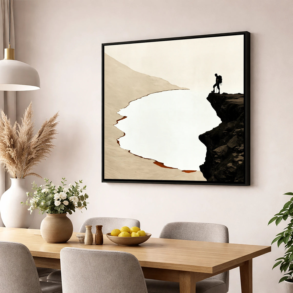 Helvellyn Edge Walker Silhouette lake district fell wall art displayed in a dining room