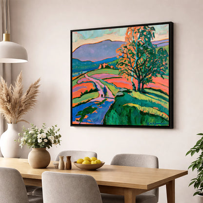 Hawkshead Fells with Dog Walker gifts for dog walkers wall art displayed in a dining room