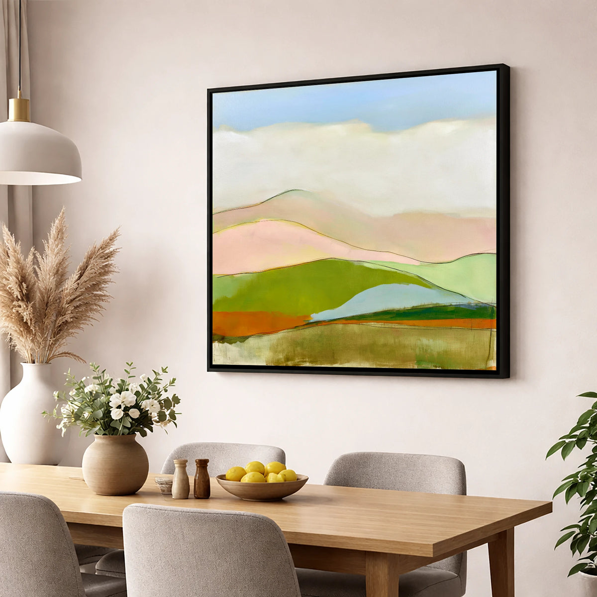 Abstract Rolling Fells Under Cloud lake district fell wall art displayed in a dining room