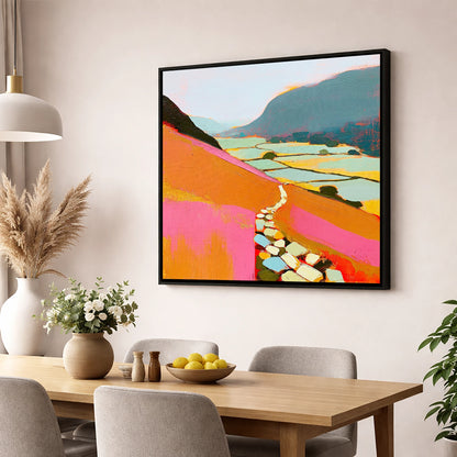 Colourful Fell Path to Patterdale lake district village wall art displayed in a dining room