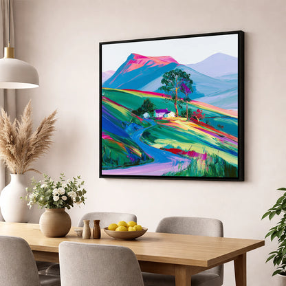 Vibrant Fellside in Evening Light lake district sky wall art displayed in a dining room