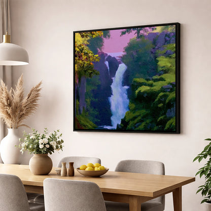 Vivid Aira Force Waterfall lake district waterfall wall art displayed in a dining room