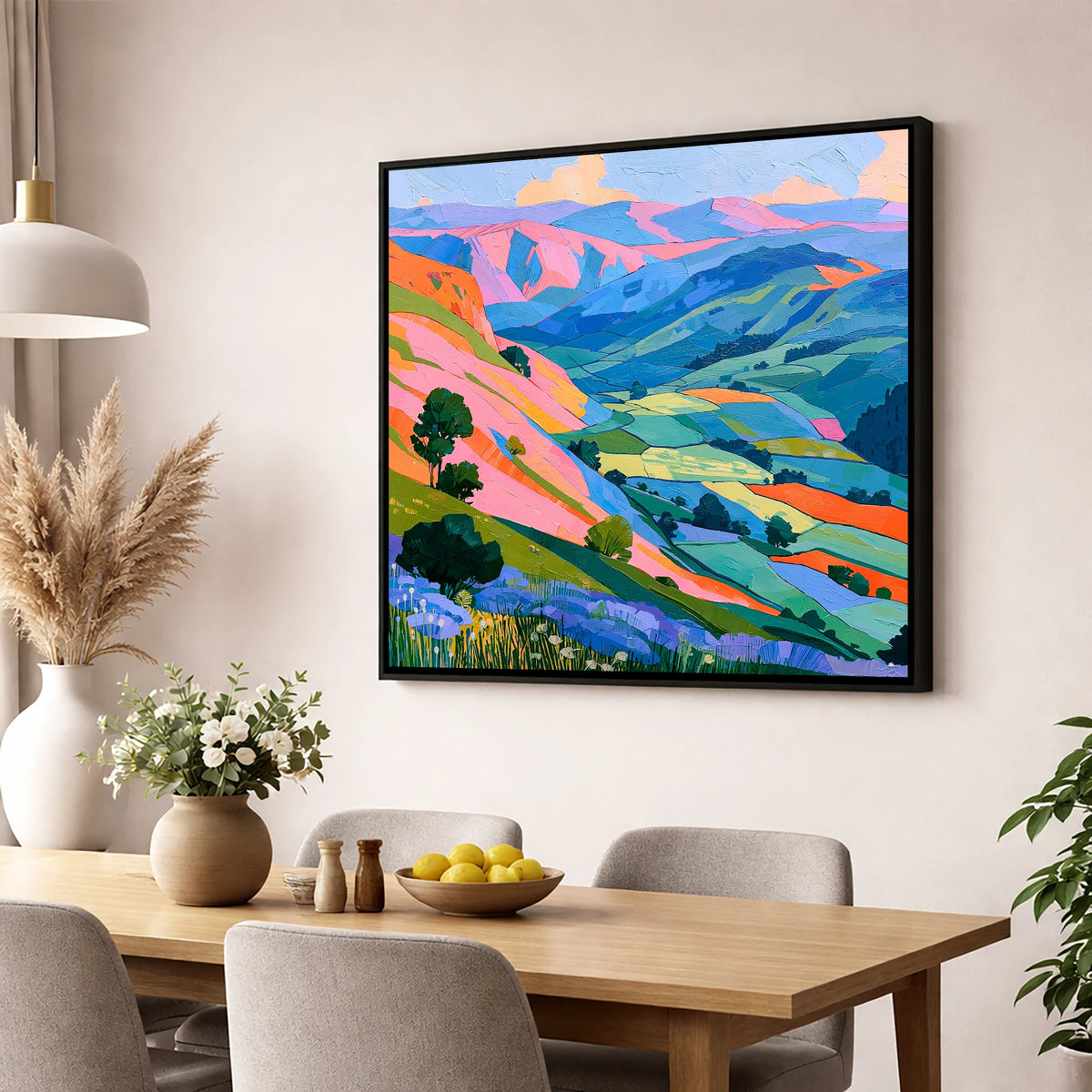 Vibrant Fells in Golden Light lake district sky wall art displayed in a dining room