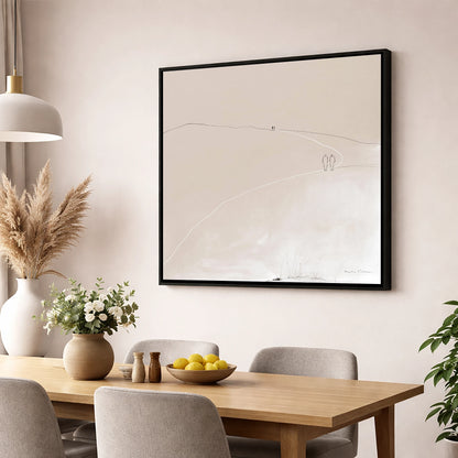 Minimalist Walkers On Fell Path lake district walking wall art displayed in a dining room