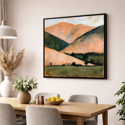 Golden Fells and Stone Bothy lake district sky wall art displayed in a dining room