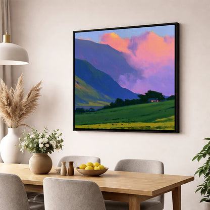Rolling Fells Under Magenta Clouds lake district fell wall art displayed in a dining room