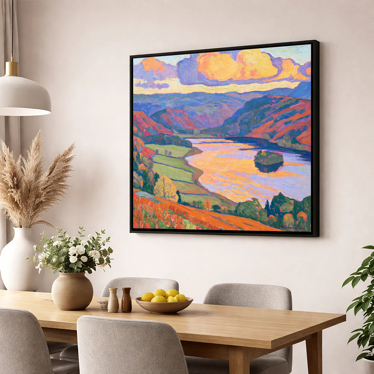 Rydal Water Under Vivid Skies lake district lake wall art displayed in a dining room