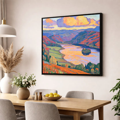 Rydal Water Under Vivid Skies lake district lake wall art displayed in a dining room