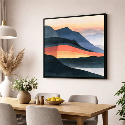Charcoal and Terracotta Summit View lake district fell wall art displayed in a dining room