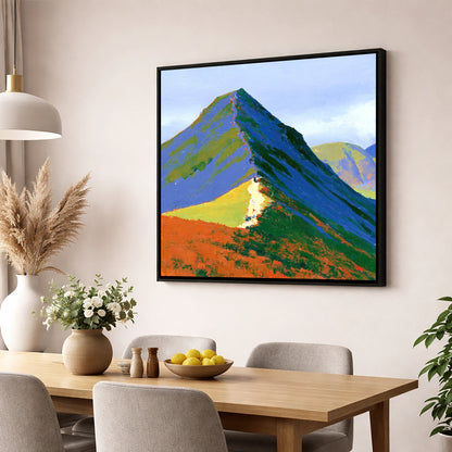 Vibrant Cat Bells Peak lake district fell wall art displayed in a dining room