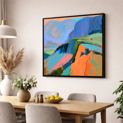Vivid Mountain Ridge In Mist lake district fell wall art displayed in a dining room