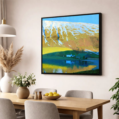 Sunlight On High Tove Snow Gullies lake district fell wall art displayed in a dining room