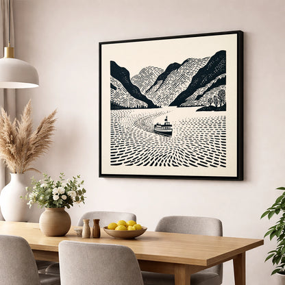 Ullswater Steamer on Swirling Waters lake district lake wall art displayed in a dining room