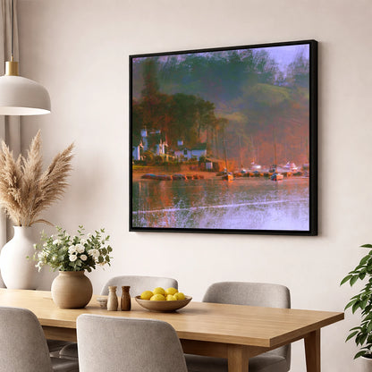 Autumn Light on Bowness Bay lake district village wall art displayed in a dining room