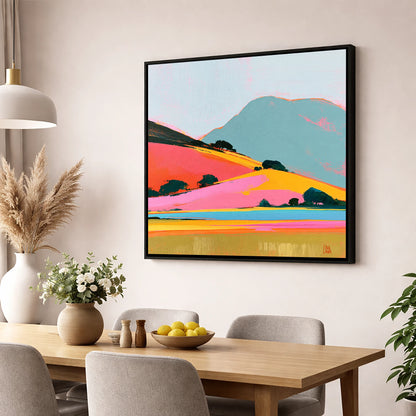 Golden Evening on Vibrant Fells lake district sky wall art displayed in a dining room