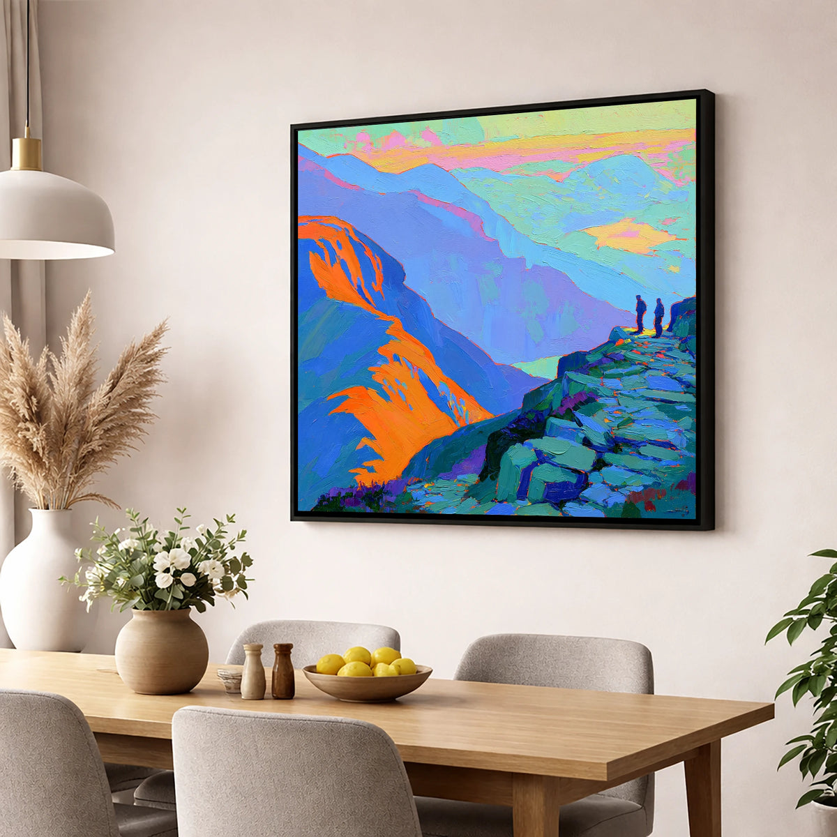 Vibrant Sunlight on the Summit lake district fell wall art displayed in a dining room