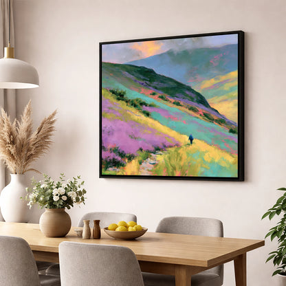 Lone Walker on Vivid Fells lake district walking wall art displayed in a dining room