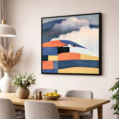 Patchwork Rolling Fells Under Cloud lake district fell wall art displayed in a dining room