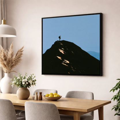 Walker Silhouette on Striding Edge lake district walking wall art displayed in a dining room