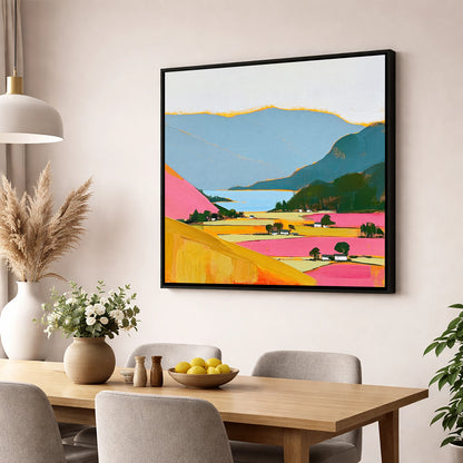 Patterdale Valley in Bold Colour lake district village wall art displayed in a dining room