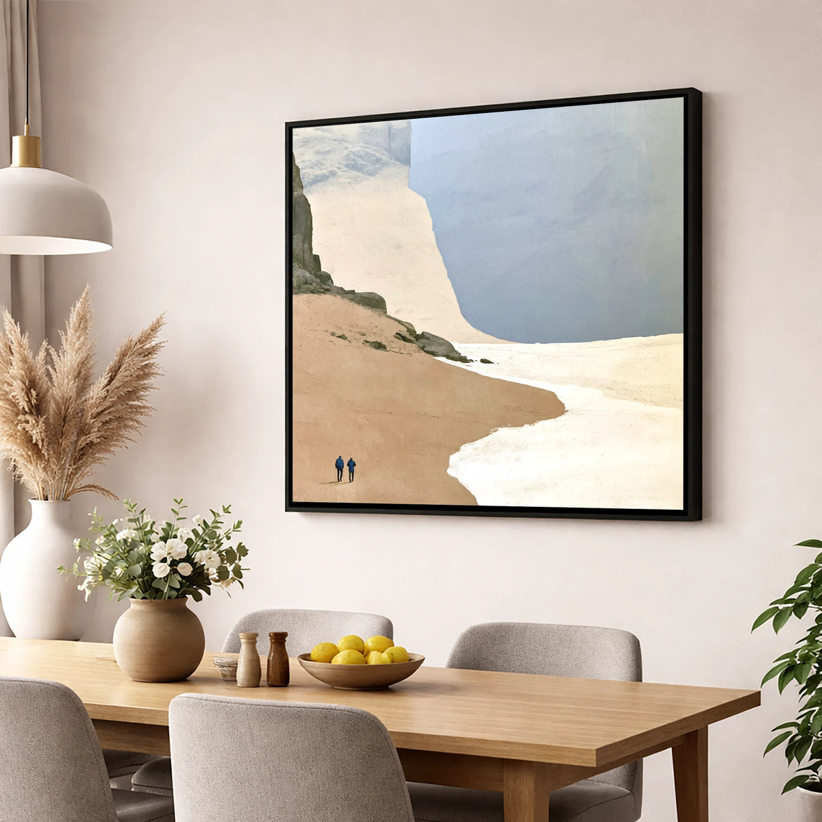 Fell Walkers Beneath Great Cliffs lake district fell wall art displayed in a dining room
