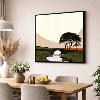 Stone Bridge With Silhouetted Trees lake district waterfall wall art displayed in a dining room