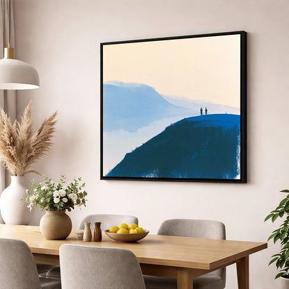 Silhouettes on a Blue Summit lake district fell wall art displayed in a dining room