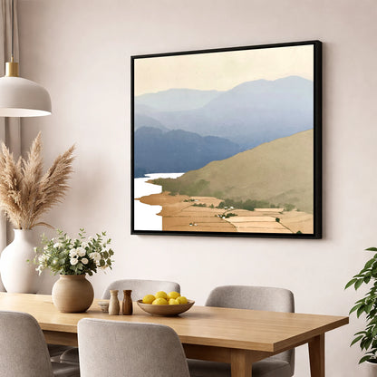 Blue Fells Above Patterdale Valley lake district village wall art displayed in a dining room